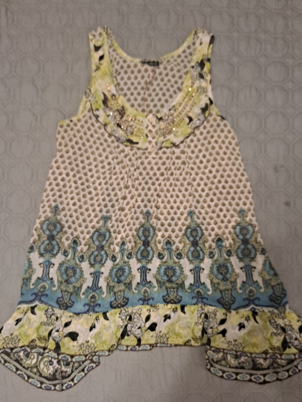 Boho Embellished Floral Tank Top in Yellow & Blue - Women Size L
